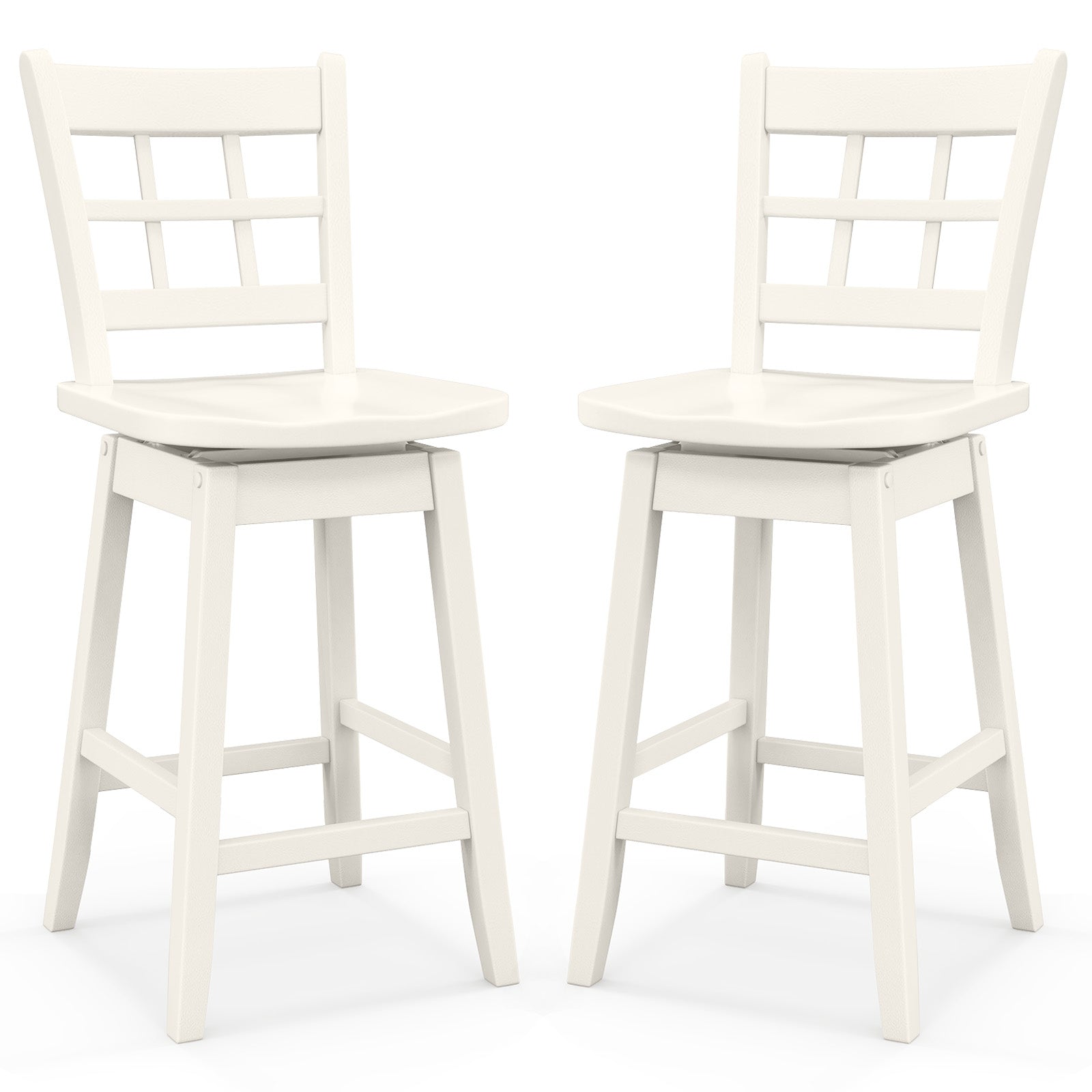 Counter Height Barstools Set of 2 with 6-Grid Hollow Back and Seat-Brown - White