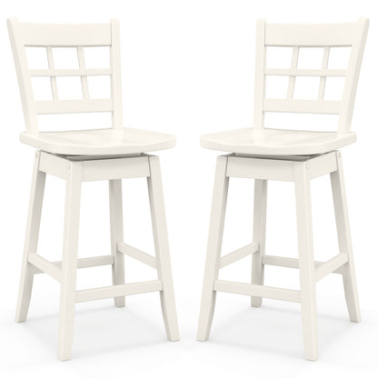 Counter Height Barstools Set of 2 with 6-Grid Hollow Back and Seat-Brown - White