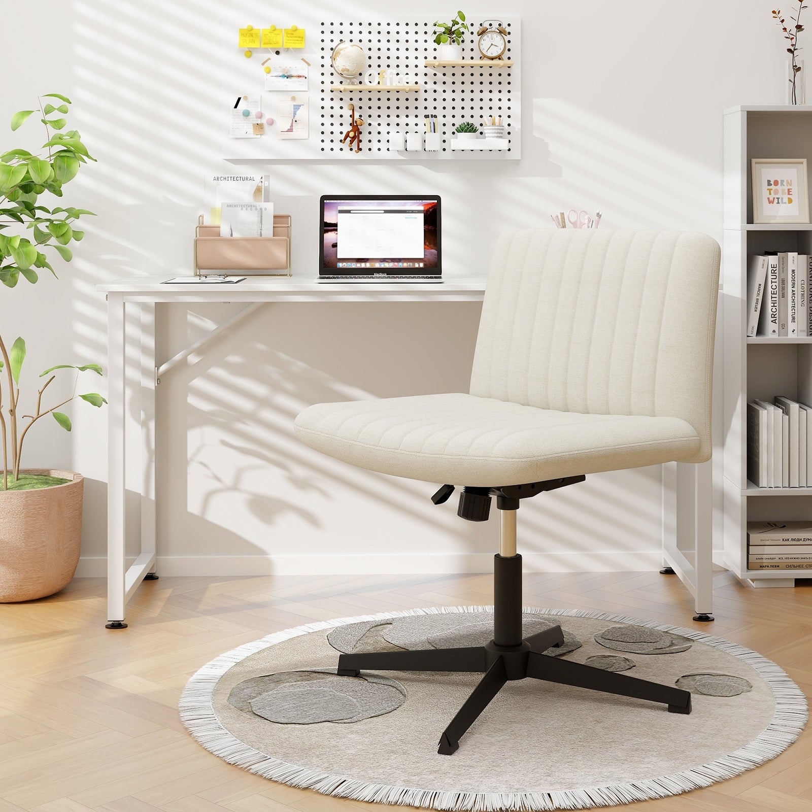 Criss Cross Legged Chair No Wheels 120¬∞ Rocking Adjustable Height-Beige