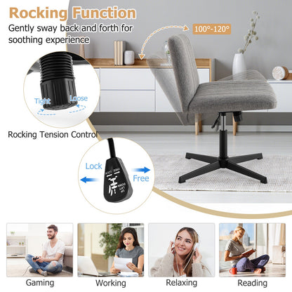 Criss Cross Legged Chair No Wheels 120¬∞ Rocking Adjustable Height-Gray