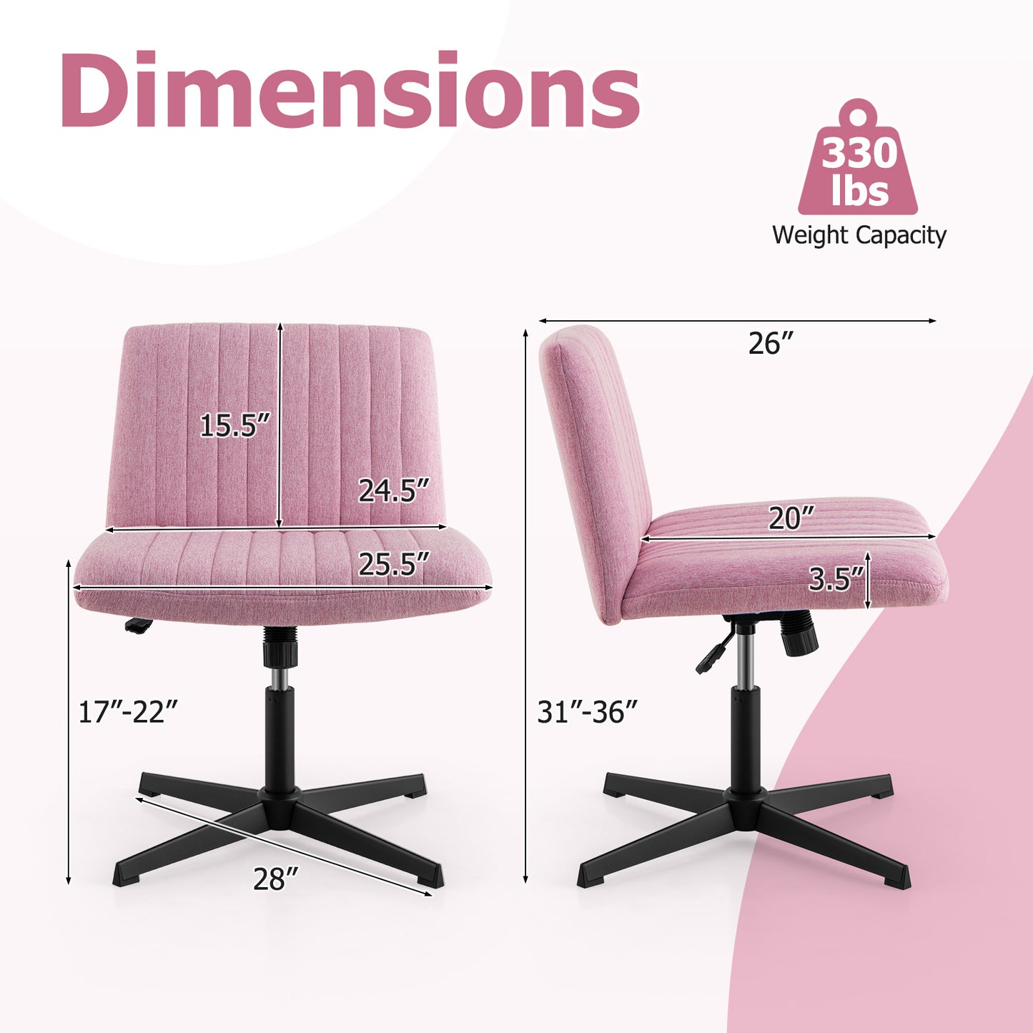 Criss Cross Legged Chair No Wheels 120¬∞ Rocking Adjustable Height-Pink
