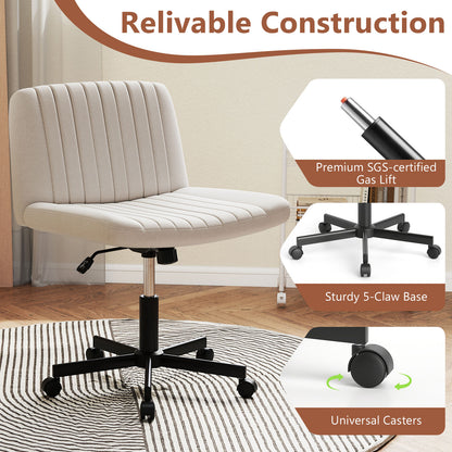 Criss Cross Chair with Wheels Cross-Legged Swivel Desk Chair with Soft-Padded Wide Seat-Beige