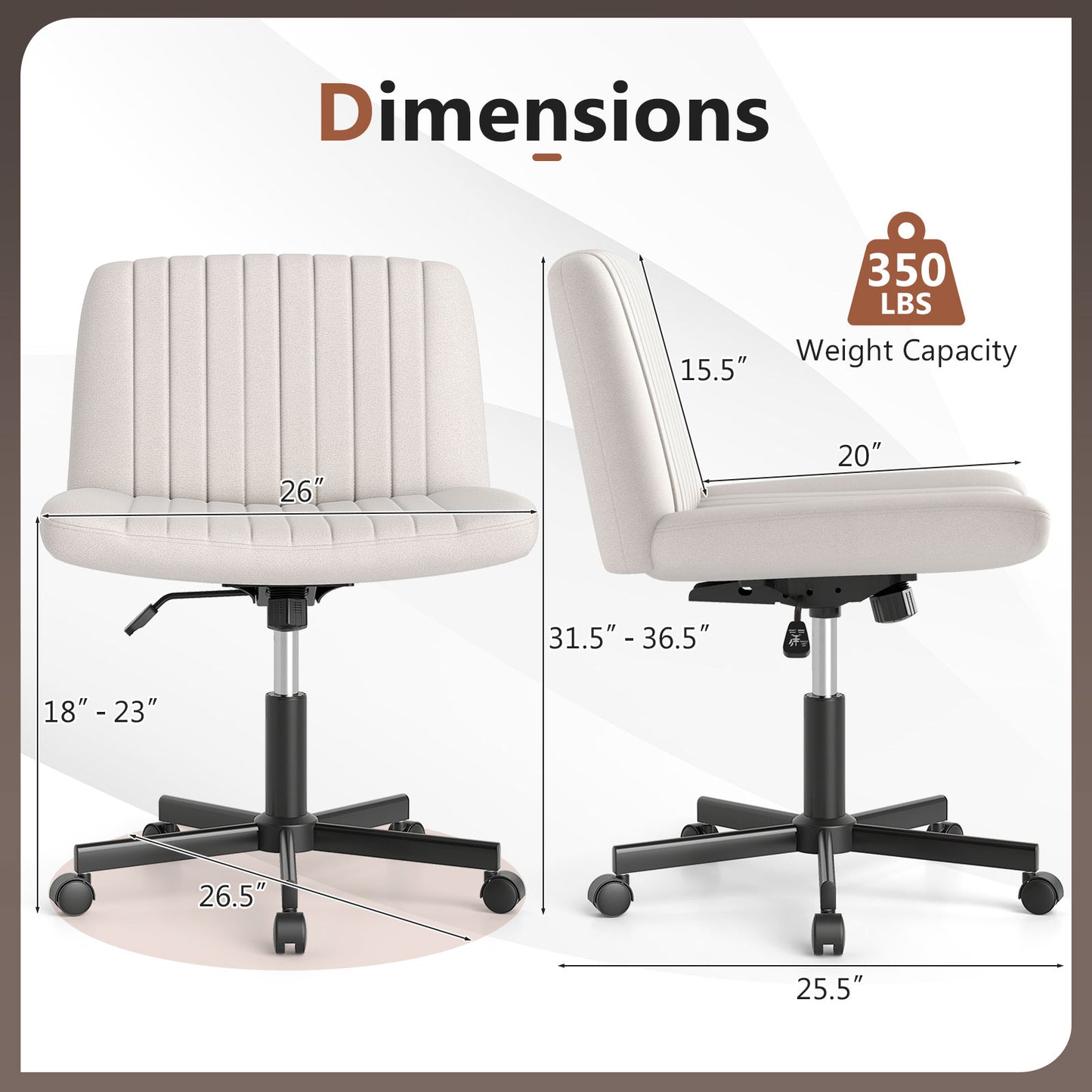Criss Cross Chair with Wheels Cross-Legged Swivel Desk Chair with Soft-Padded Wide Seat-Beige