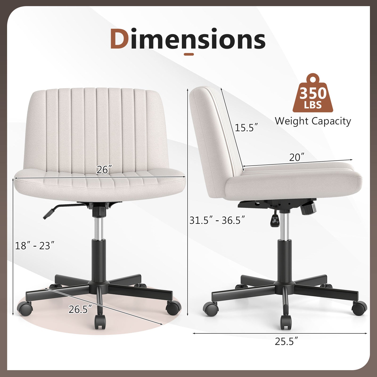 Criss Cross Chair with Wheels Cross-Legged Swivel Desk Chair with Soft-Padded Wide Seat-Beige