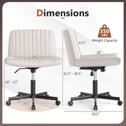 Criss Cross Chair with Wheels Cross-Legged Swivel Desk Chair with Soft-Padded Wide Seat-Beige
