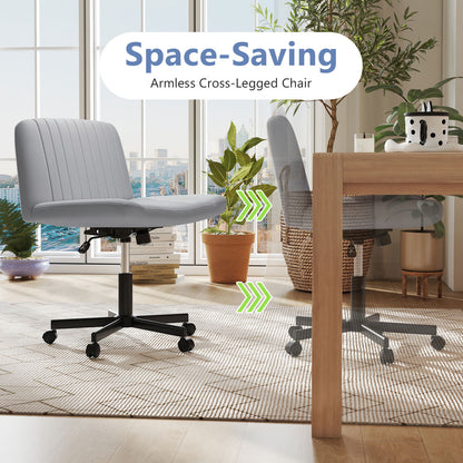 Criss Cross Chair with Wheels Cross-Legged Swivel Desk Chair with Soft-Padded Wide Seat-Gray
