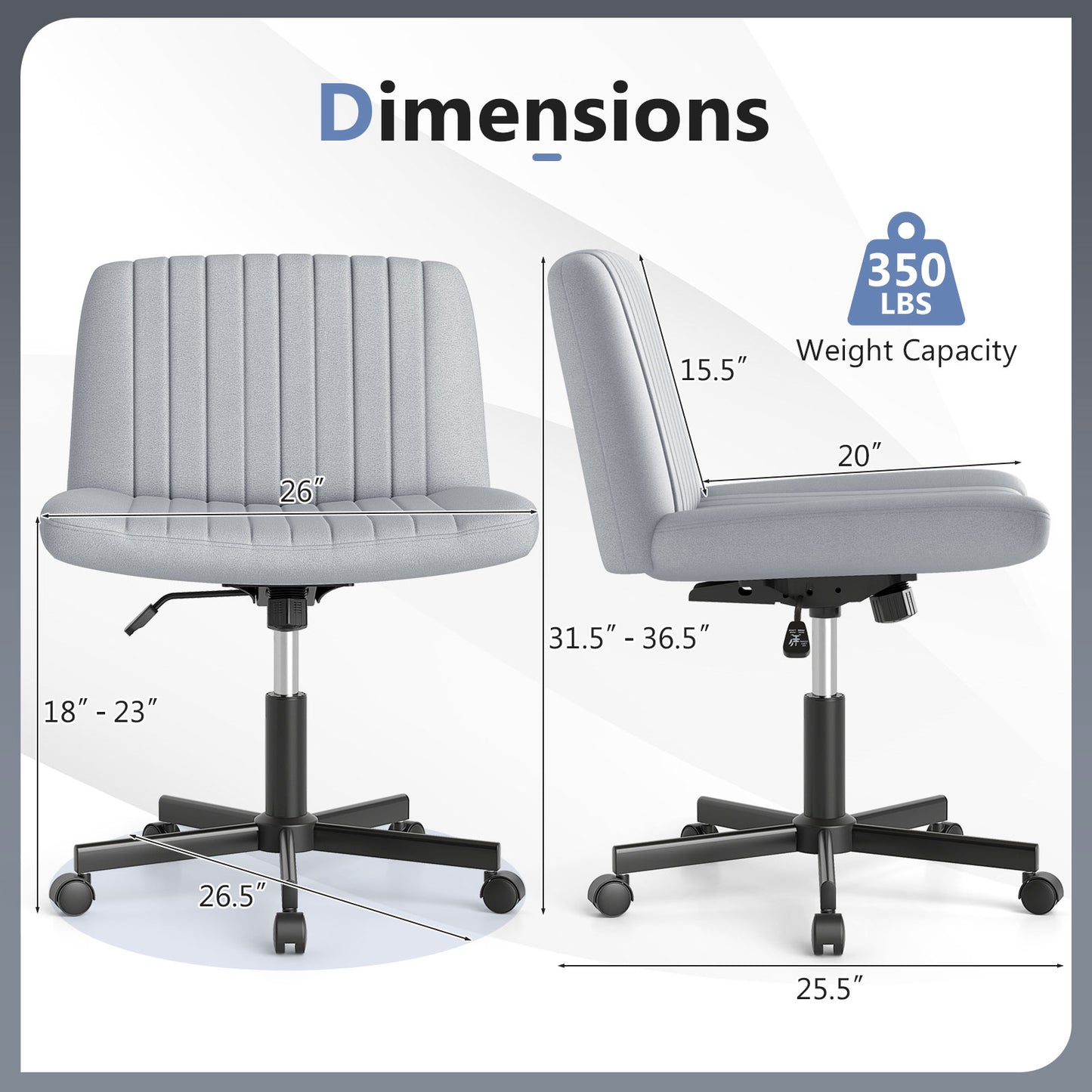 Criss Cross Chair with Wheels Cross-Legged Swivel Desk Chair with Soft-Padded Wide Seat-Gray
