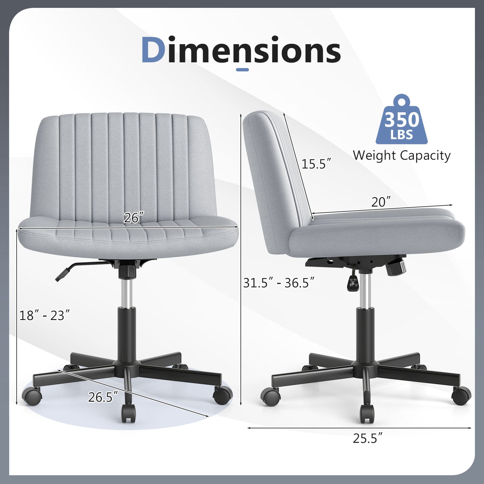 Criss Cross Chair with Wheels Cross-Legged Swivel Desk Chair with Soft-Padded Wide Seat-Gray