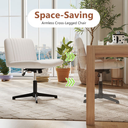 Criss Cross-Legged Swivel Desk Chair No Wheels-Beige