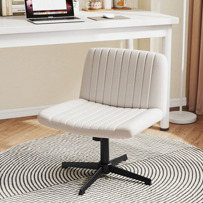 Criss Cross-Legged Swivel Desk Chair No Wheels-Beige
