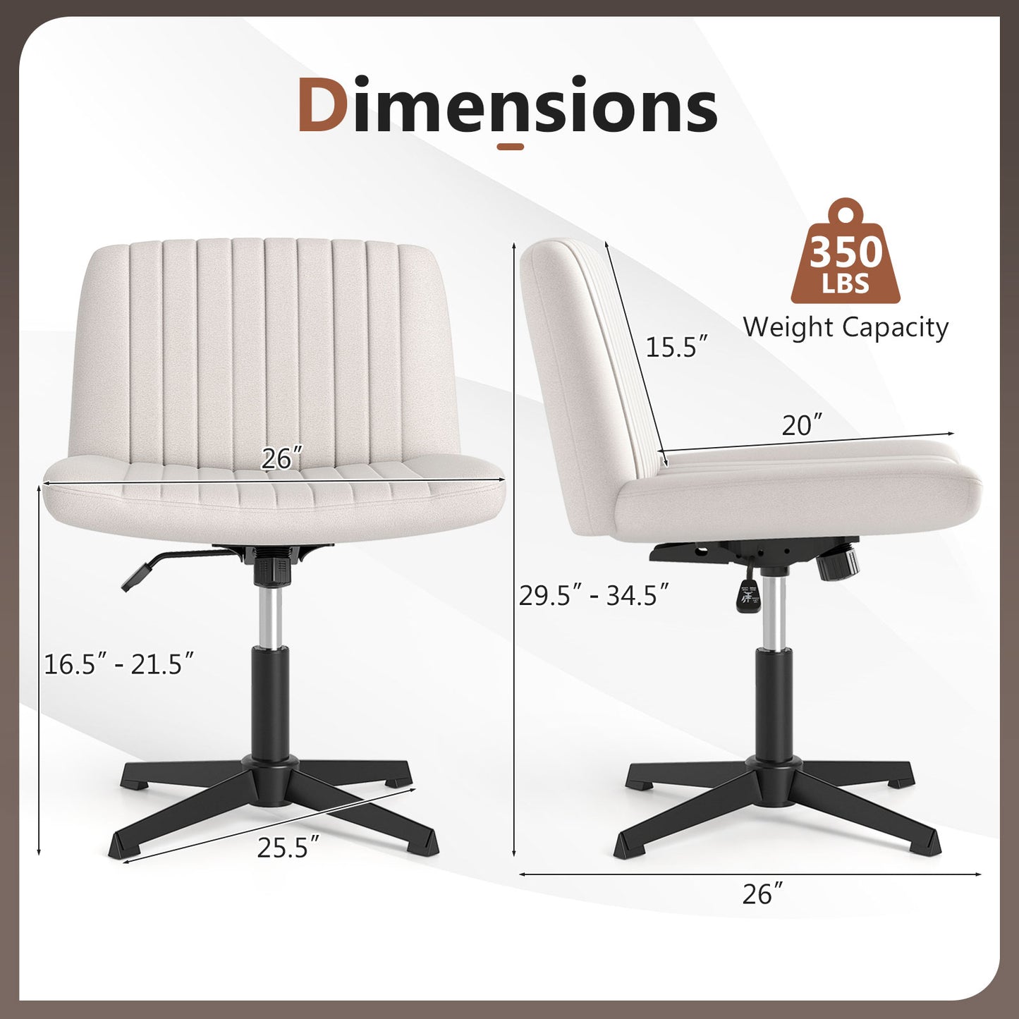 Criss Cross-Legged Swivel Desk Chair No Wheels-Beige