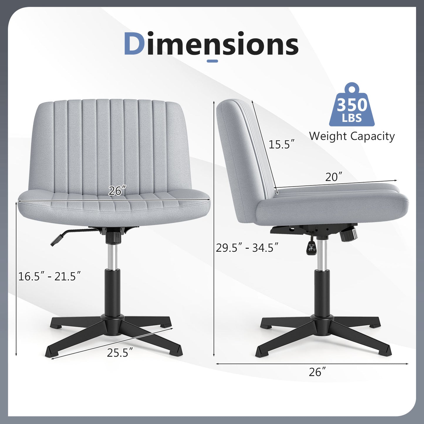 Criss Cross-Legged Swivel Desk Chair No Wheels-Gray