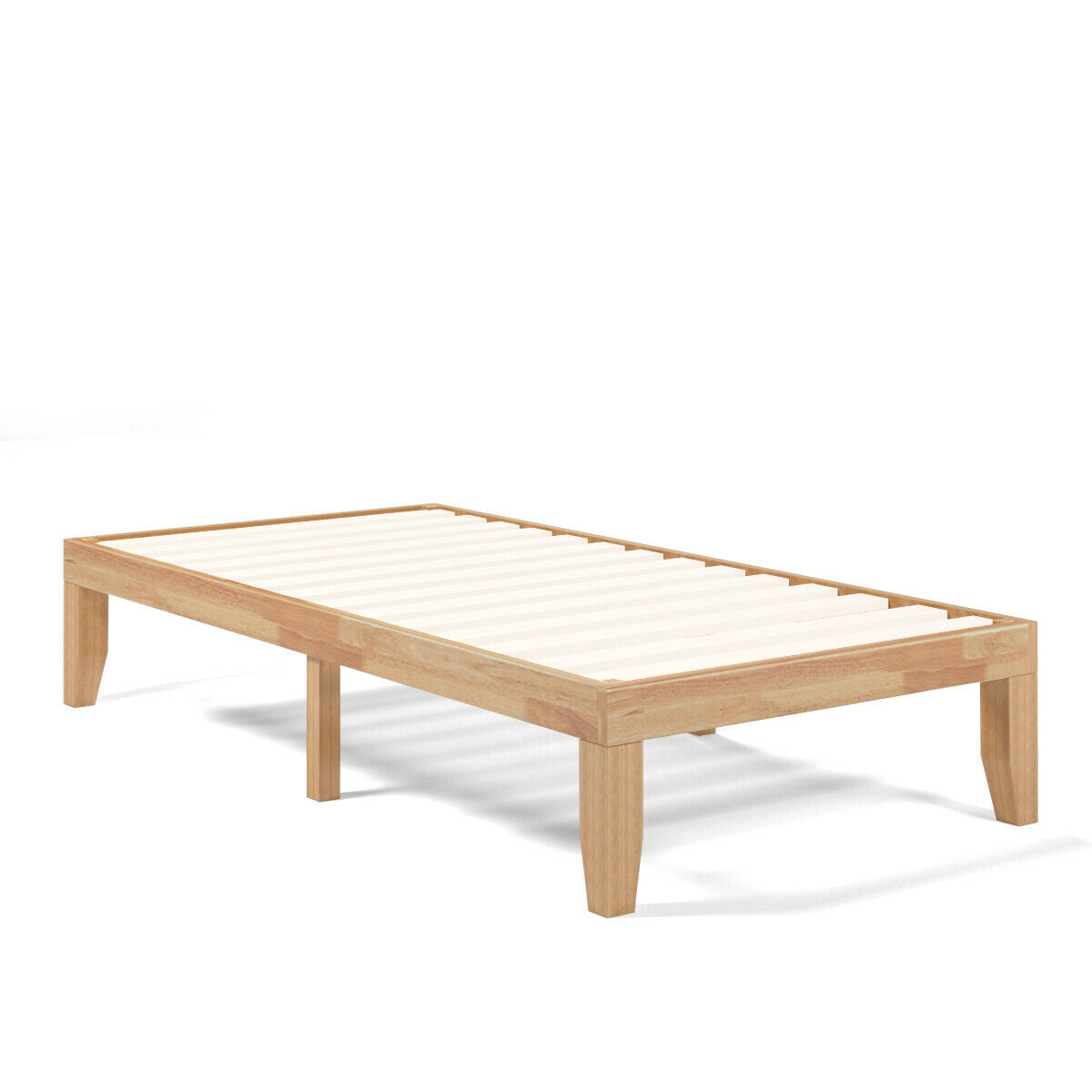 Twin Size 14 Inch Wooden Slats Bed Mattress Frame-Brown - Natural