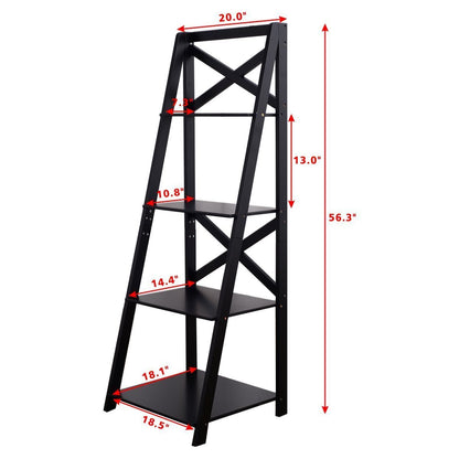 4-tier Leaning Free Standing Ladder Shelf Bookcase-White