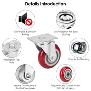 4 Packs 4In Swivel Caster Wheels Heavy Duty PU Rollers