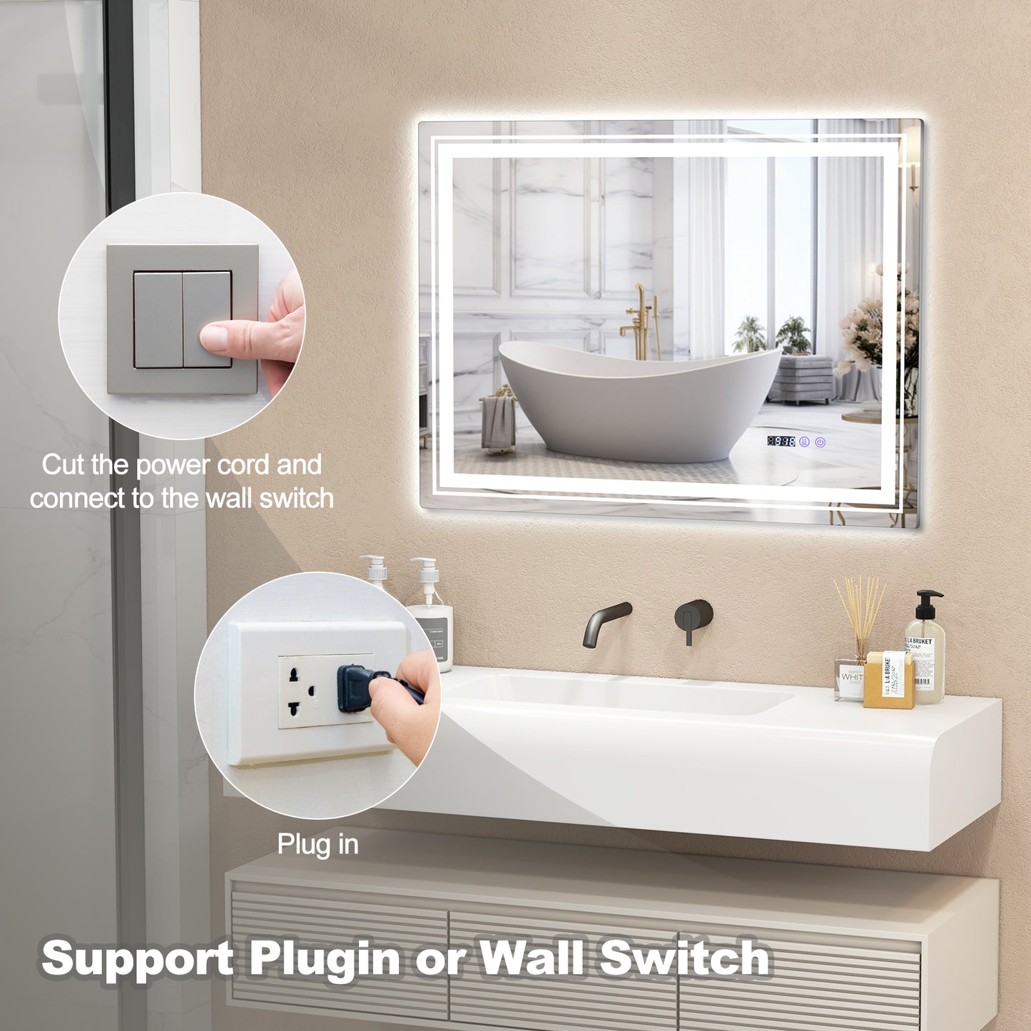 Defogging LED Bathroom Mirror with Memory Function and Anti-Fog-M