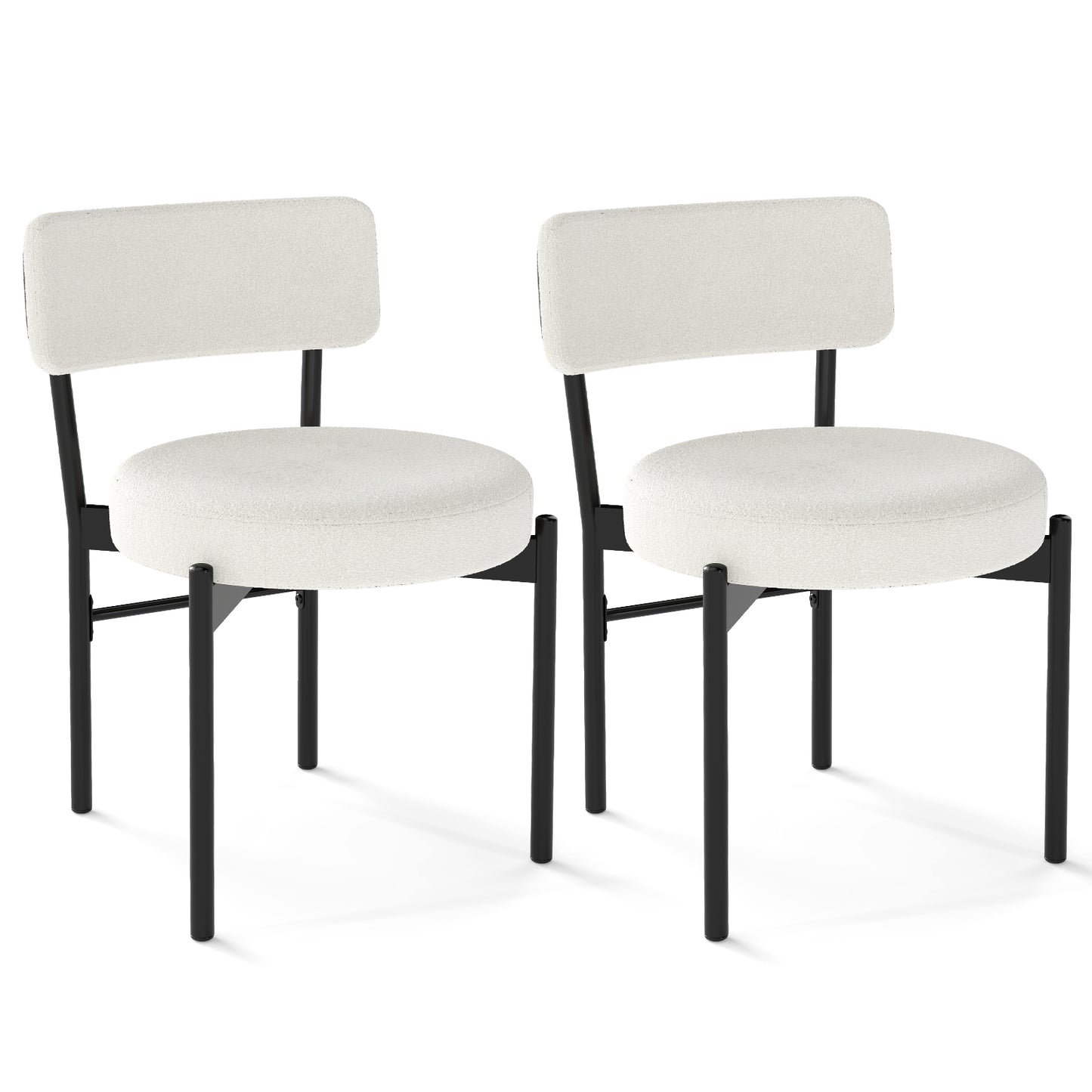 Dining Chair Set of 2 with Curved Backrest and Padded Seat-White - White