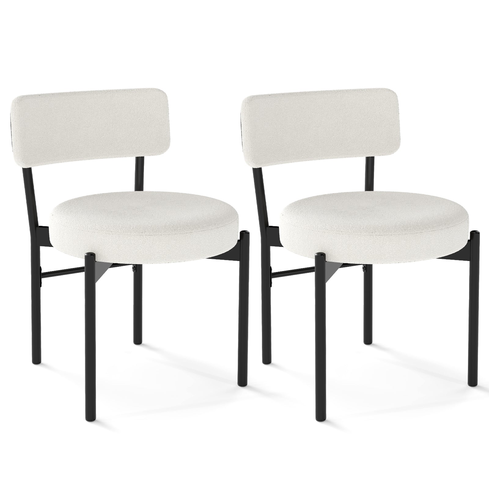 Dining Chair Set of 2 with Curved Backrest and Padded Seat-White - White
