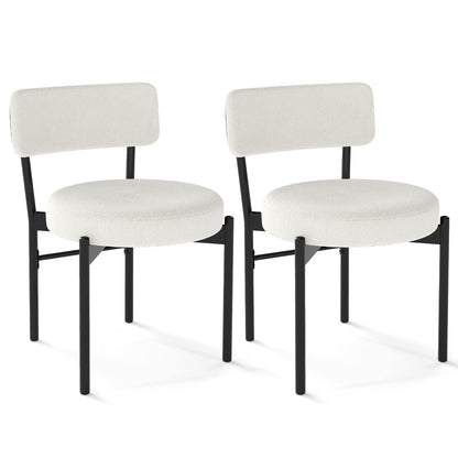 Dining Chair Set of 2 with Curved Backrest and Padded Seat-White - White