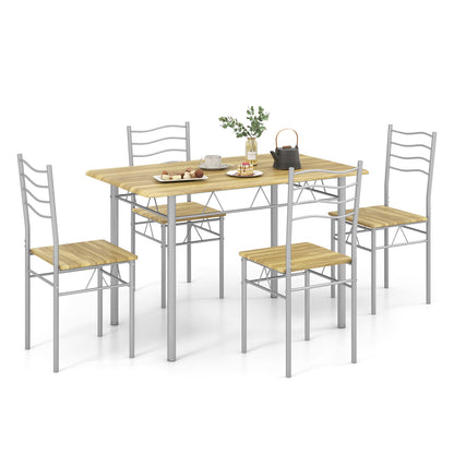 5 Pieces Wood Metal Dining Table Set with 4 Chairs-Walnut - Walnut