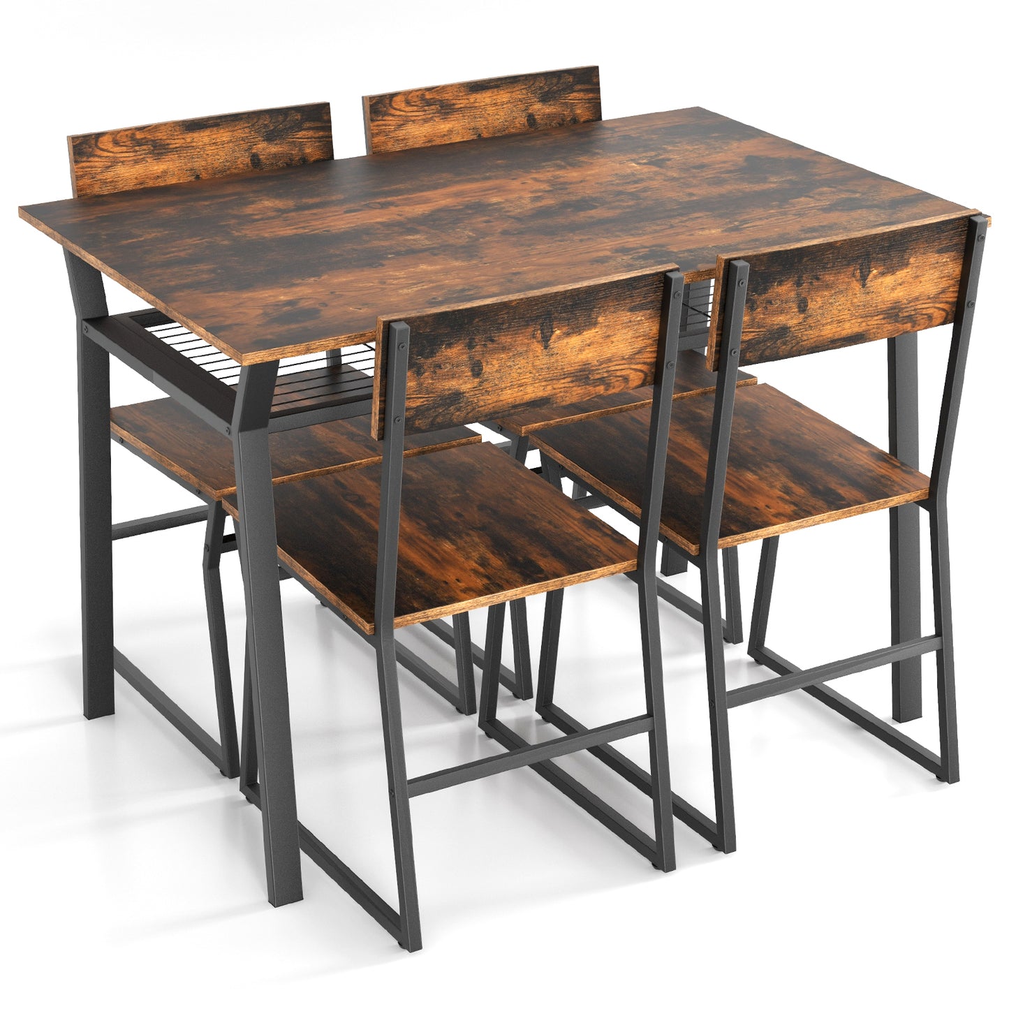 5 Piece Dining Table Set with Storage Rack and Metal Frame-Coffee - Coffee