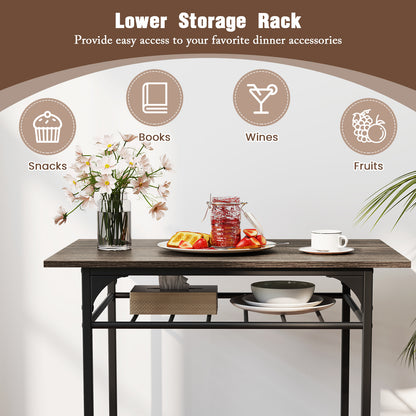 Dining Table Set with Metal Frame and Storage Rack-Gray