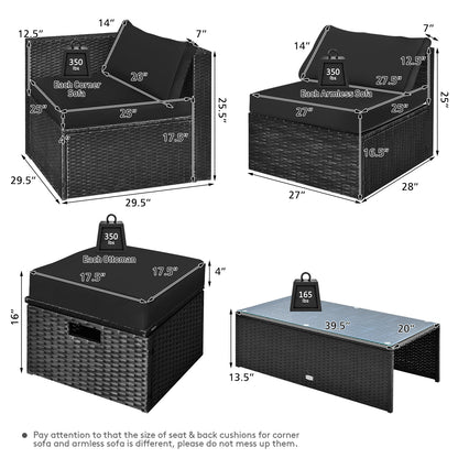 8 Pieces Patio Rattan Storage Table Furniture Set