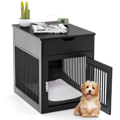 2-In-1 Dog House with Drawer and Wired Wireless Charging-Rustic Brown - Black