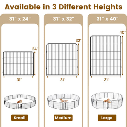 16 Panel 24/32/40 Inches Height Dog Playpen with Lock and Large Door