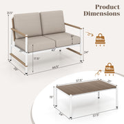 Patio Loveseat Sofa with Coffee Table Set with Thick Cushions