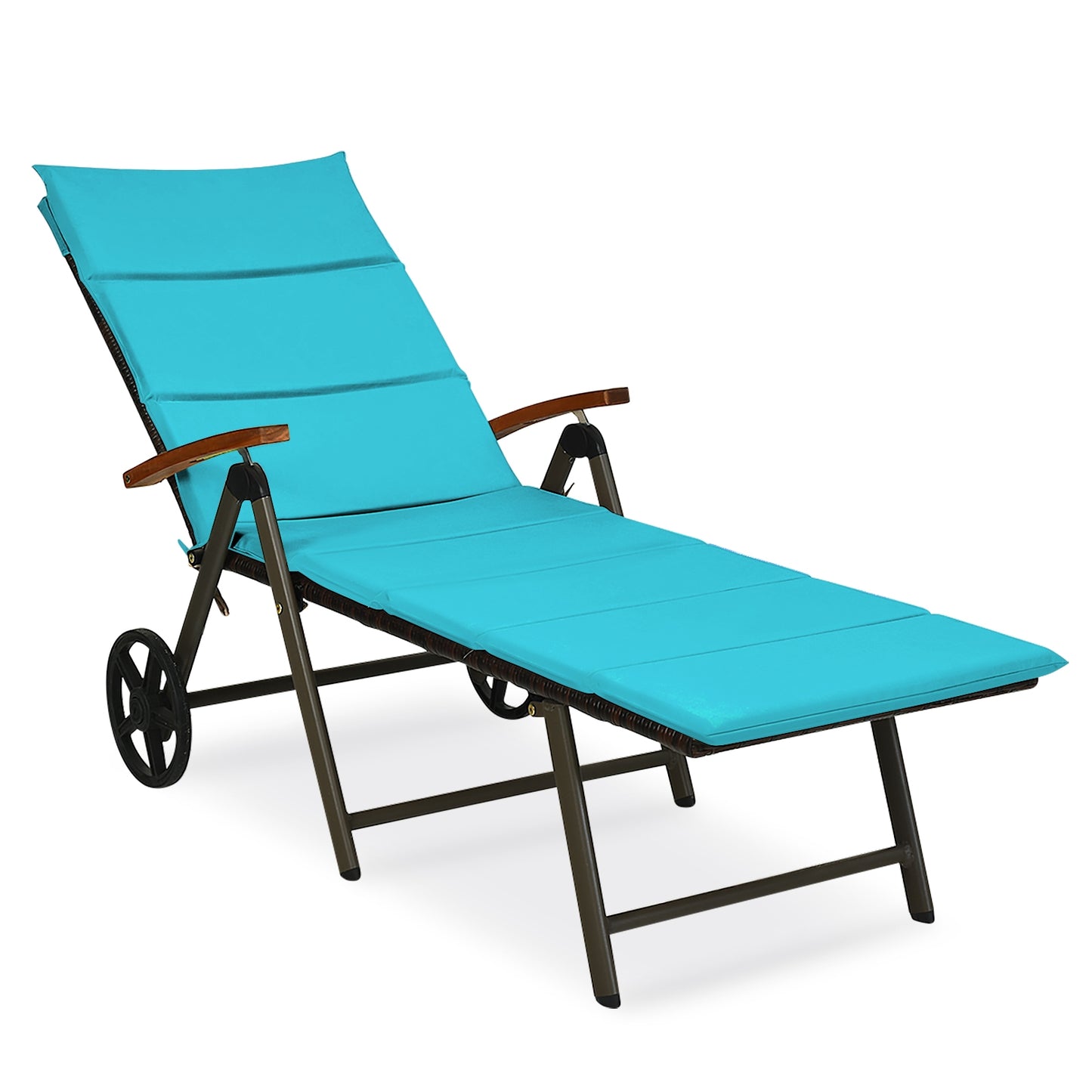 Outdoor Chaise Lounge Chair Rattan Lounger Recliner Chair-Beige - Turquoise