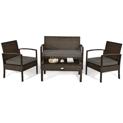 4 Pieces Patio Rattan Cushioned Furniture Set