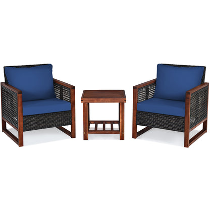 3 Pieces Acacia Wood Patio Furniture Set with Coffee Table-Red - Navy