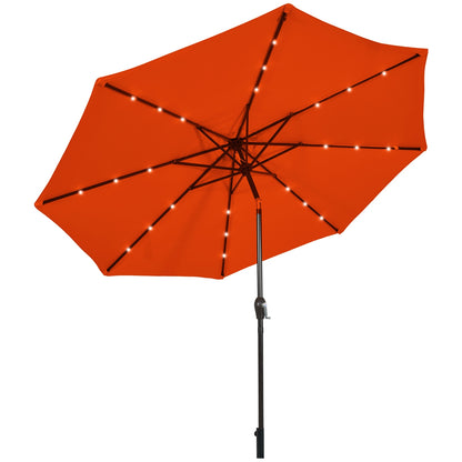 10' Solar LED Lighted Patio Market Umbrella Shade Tilt Adjustment Crank-Orange - Orange