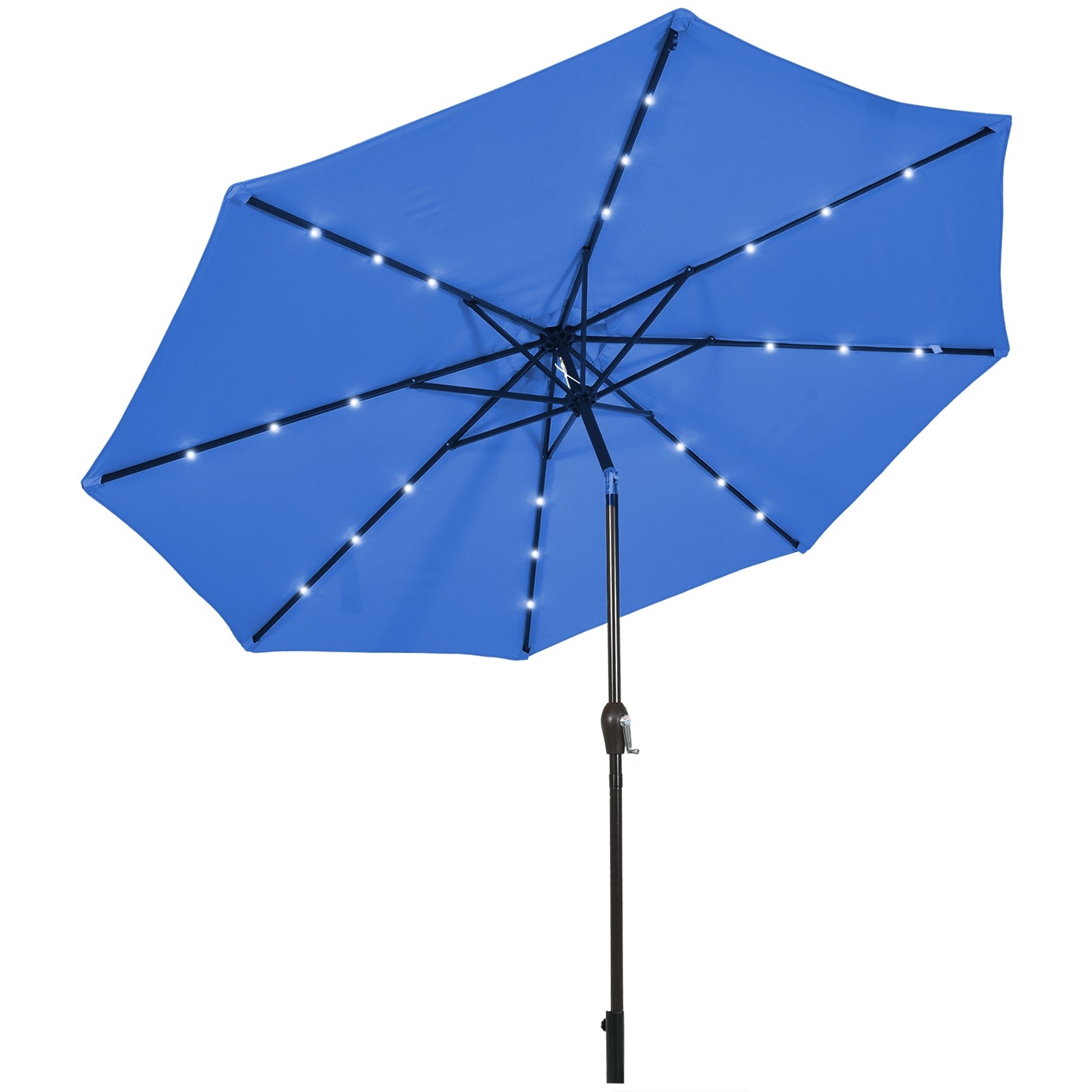 10' Solar LED Lighted Patio Market Umbrella Shade Tilt Adjustment Crank-Orange - Blue