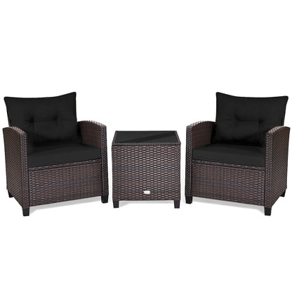 3 Pcs Patio Rattan Furniture Set Cushioned Conversation Set Coffee Table-Beige