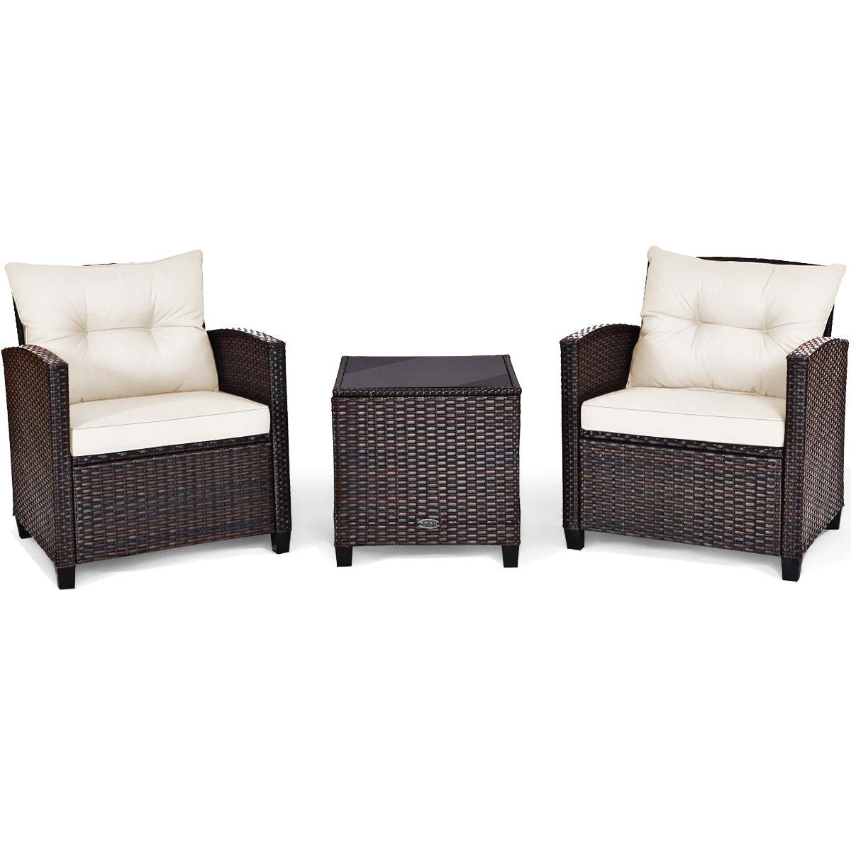 3 Pieces Rattan Patio Furniture Set with Washable Cushion-Beige & Turquoise - White