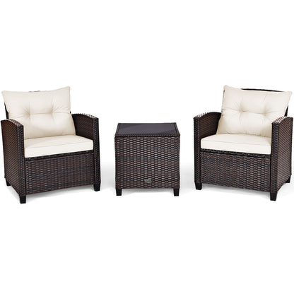 3 Pieces Rattan Patio Furniture Set with Washable Cushion-Beige & Turquoise - White