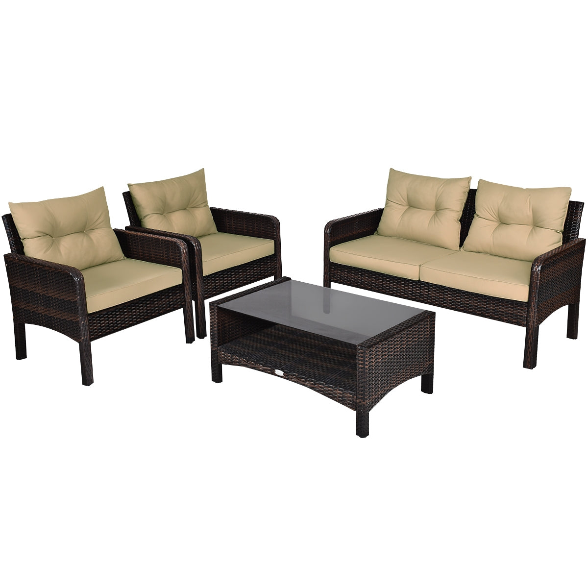 4 Pieces Patio Rattan Free Combination Sofa Set with Cushion and Coffee Table - Default