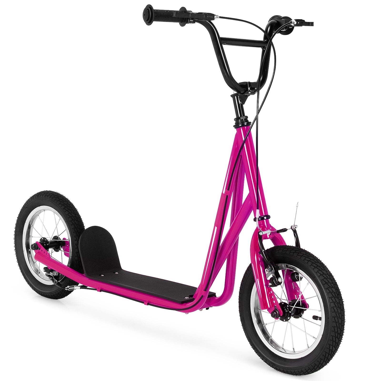 Height Adjustable Kid Kick Scooter with 12 Inch Air Filled Wheel-Grey - Pink