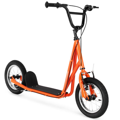 Height Adjustable Kid Kick Scooter with 12 Inch Air Filled Wheel-Grey - Orange