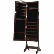 14 LED Jewelry Armoire Cabinet with Full Length Mirror and 4 Tilting Angles-Coffee
