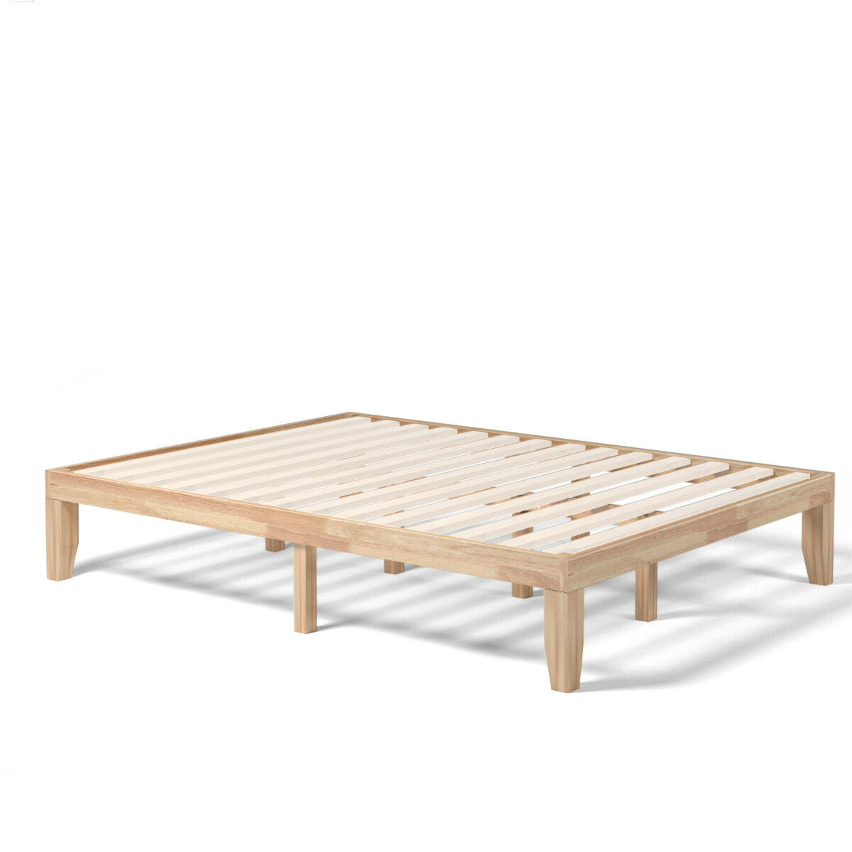 Queen Size 14 Inch Wooden Bed Mattress Frame-Brown - Natural