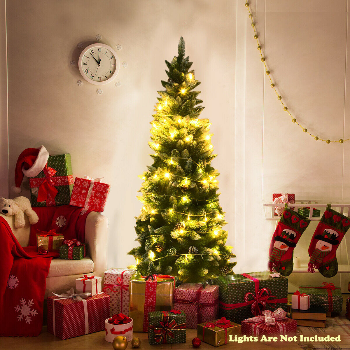 5/6/7.5 Feet Artificial Pencil Christmas Tree with Pine Cones-5 Feet