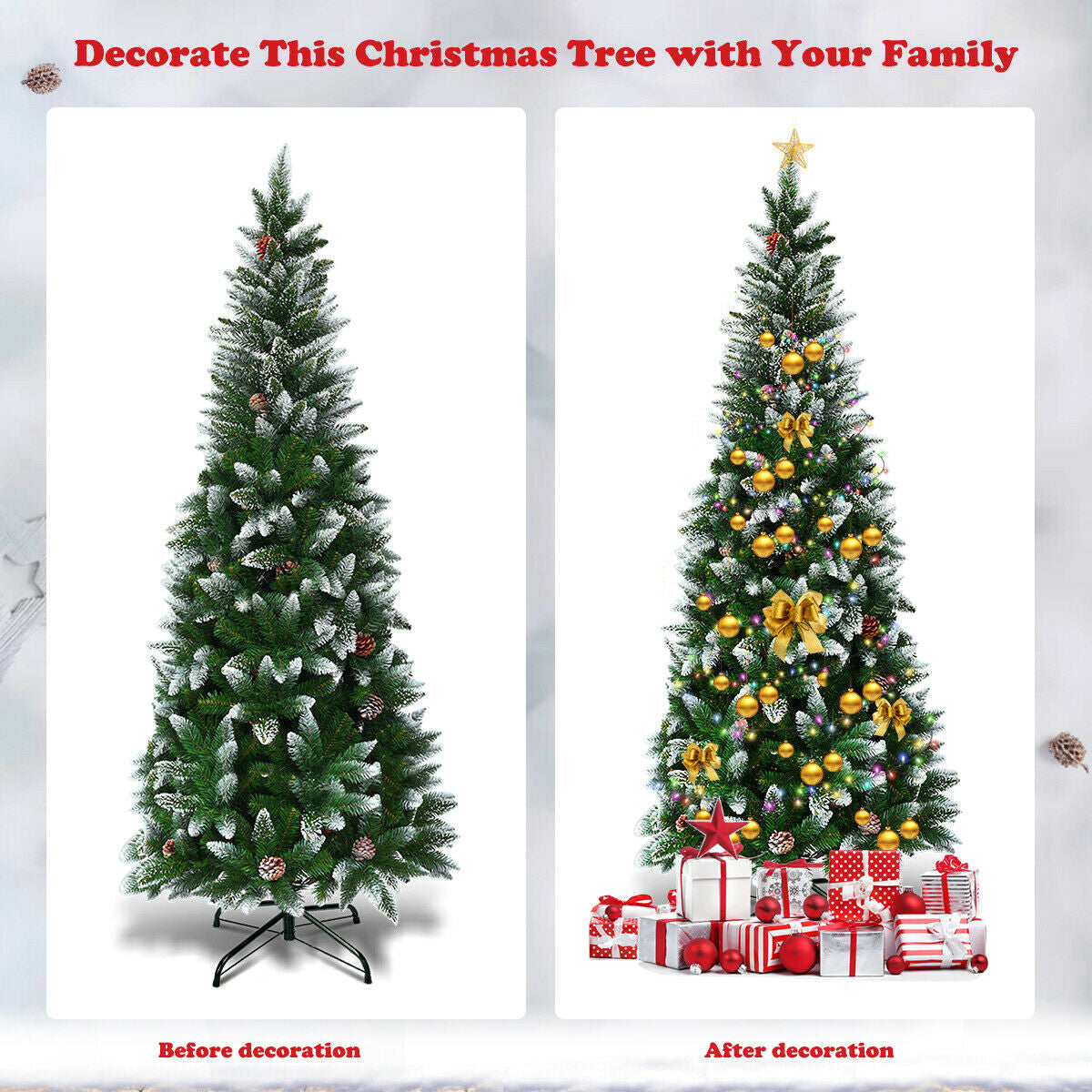 5/6/7.5 Feet Artificial Pencil Christmas Tree with Pine Cones-5 Feet