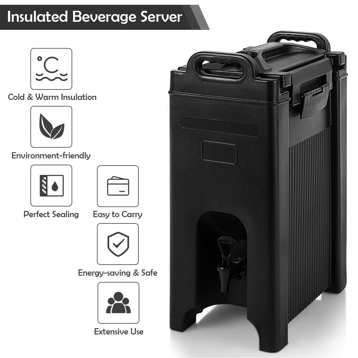 5 Gallon Insulated Beverage Server Dispenser-Black