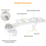 Non Electric Cold Water Mechanical Bidet Toilet Seat Attachment Fresh Water Sprayer