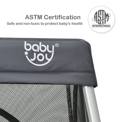 Lightweight Foldable Baby Playpen w/ Carry Bag-Dark Gray