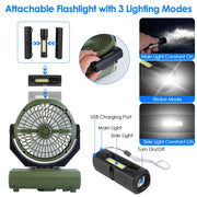 20000mAh Rechargeable Oscillating Camping Fan with Flashlight