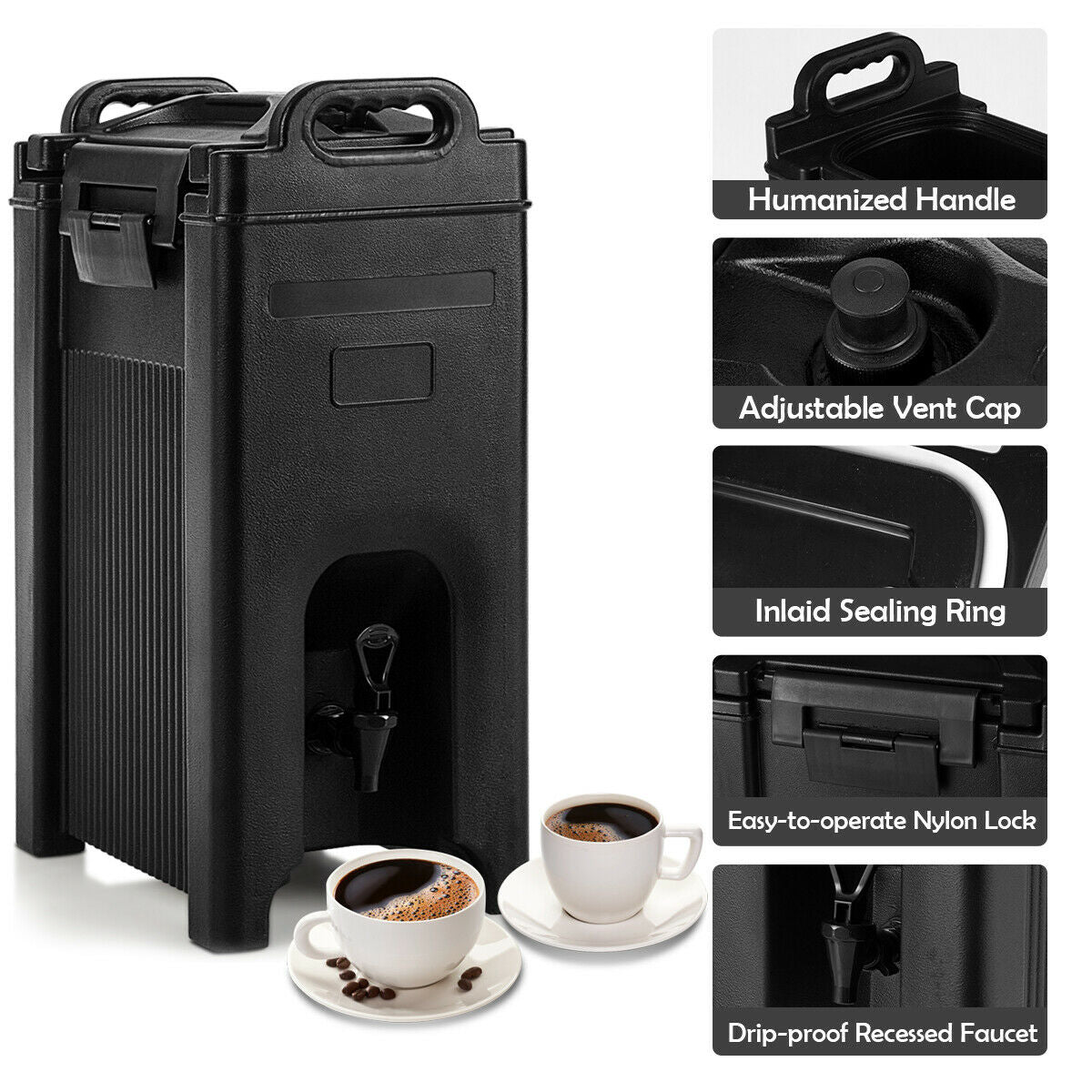 5 Gallon Insulated Beverage Server Dispenser-Black